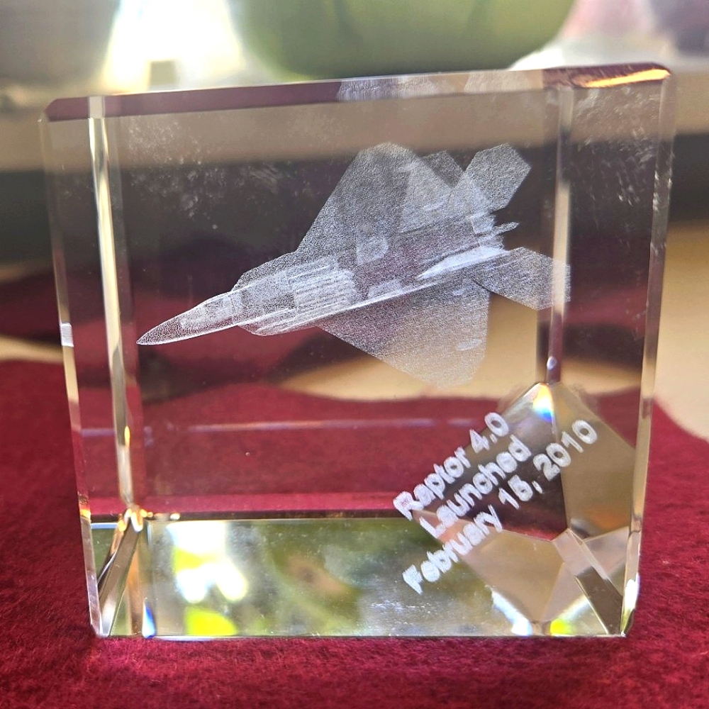 Raptor 4.0 Jet Engraved 3D Laser Crystal Block